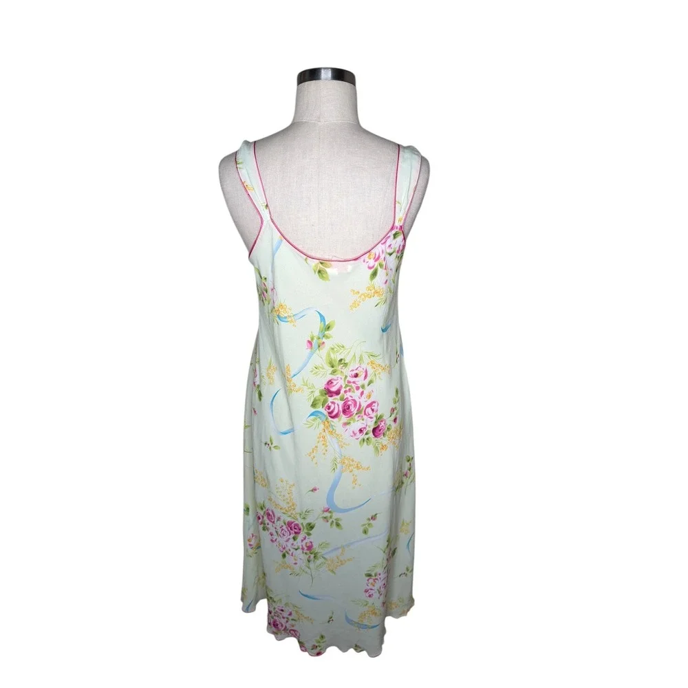 OSCAR DE LA RENTA‎ Green Floral Slip Dress Nightgown Pink Label Women's Size M